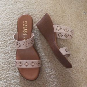 Pink perforated ITALIAN SHOEMAKERS mini wedge heel